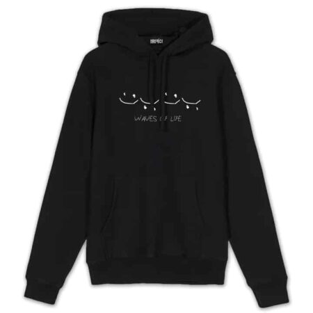Waves of Life Hoodie Front Black MAMPICI